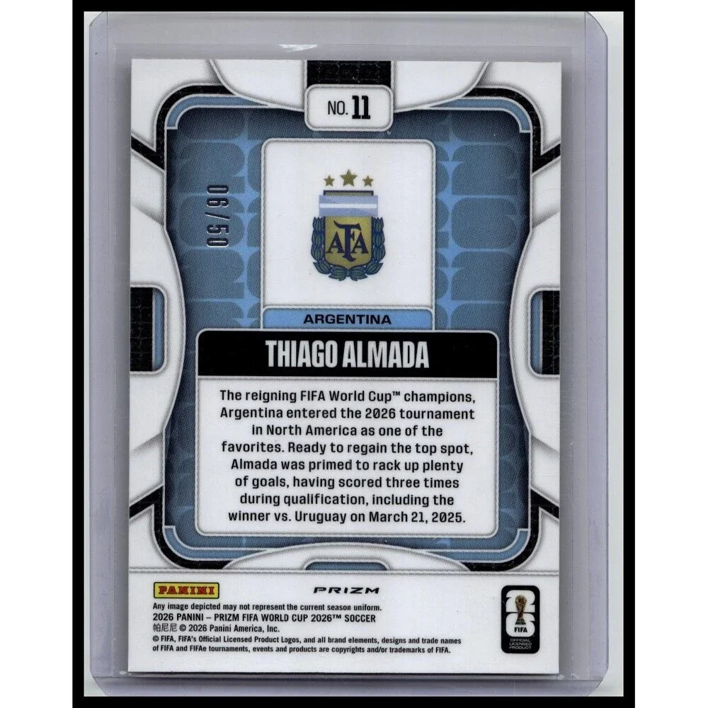 2026 Panini Prizm FIFA World Cup Thiago Almada #11 Argentina Red Prizm /50